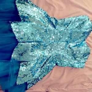 Blue sequin strapless Masquerade homecomming dress